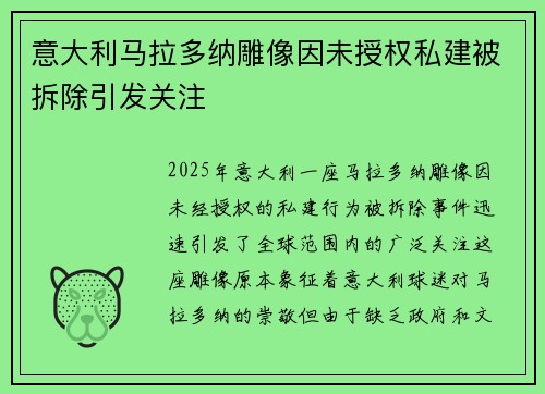意大利马拉多纳雕像因未授权私建被拆除引发关注